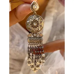 janpath online Janpath Silver-Plated Artificial Stones Studded And Beaded Contemporary Drop Earrings-picture-18