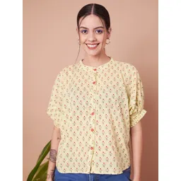 JAPER KURTI Floral Print Mandarin Collar Cotton Crop Top-picture-25