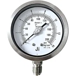 "Ji" Japsin Instrumentation Industrial Pressure Gauge, 4" (100 mm) Dial, Range 0 to 14 Kg/Cm2 with Dual Scale of 200 PSI, Direct Mounting Bottom Entry, Connection 1/2" BSP (M), Accuracy +/-1% FSD-image-25