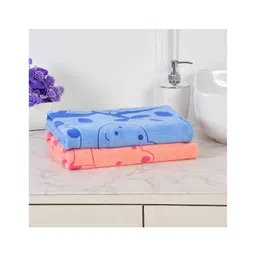 JARS Collections 100% Microfiber Very Soft Cartoon Animal Print Baby Bath Towel Pack of 2 - Blue & Orange-picture-34