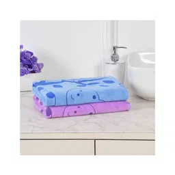 JARS Collections 100% Microfiber Very Soft Cartoon Animal Print Baby Bath Towel Pack of 2 - Blue & Pink-picture-10