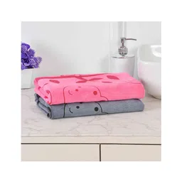 JARS Collections 100% Microfiber Very Soft Cartoon Animal Print Baby Bath Towel Pack of 2 - Grey & Pink-picture-25