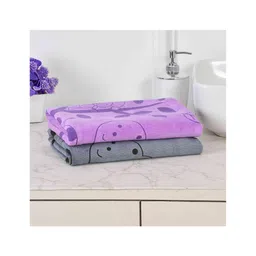 JARS Collections 100% Microfiber Very Soft Cartoon Animal Print Baby Bath Towel Pack of 2 - Grey & Purple-picture-11