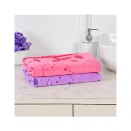 JARS Collections 100% Microfiber Very Soft Cartoon Animal Print Baby Bath Towel Pack of 2 - Purple & Pink-picture-15
