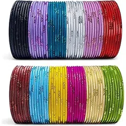 jasak Multicolor Zari Metal Bangles Set for Women & Girls Traditional Fashion |12 Vibrant Colors (Pack of 96 Bangles)-picture-21