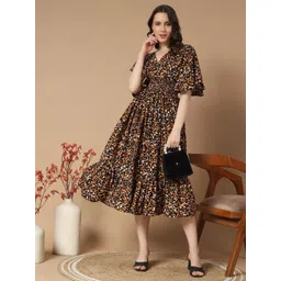 Jash Creation Animal Printed V-Neck Fit And Flare Dresses-picture-12