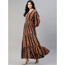 Jash Creation designer Printed V-Neck Tiered Long Dress Flared Maxi Dress for Women-picture-27