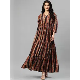 Jash Creation designer Printed V-Neck Tiered Long Dress Flared Maxi Dress for Women-picture-30