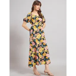 Jash Creation Floral Print Puff Sleeve Crepe Fit & Flare Midi Dress-picture-11