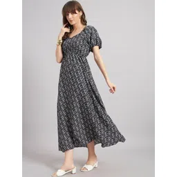 Jash Creation Floral Print Puff Sleeve Crepe Fit & Flare Midi Dress-picture-36