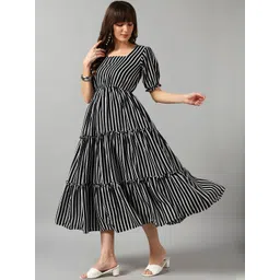 Jash Creation Print Puff Sleeve Applique Crepe Fit & Flare Maxi Dress-picture-22