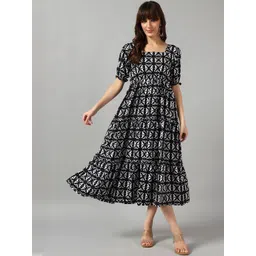 Jash Creation Print Puff Sleeve Applique Crepe Fit & Flare Maxi Dress-picture-32