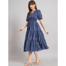 Jash Creation Print Puff Sleeve Crepe Fit & Flare Midi Dress-picture-15