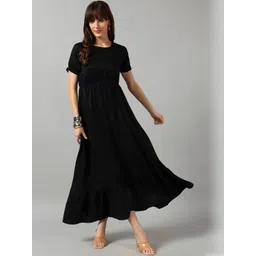 Jash Creation Puff Sleeve Crepe Fit & Flare Maxi Dress-picture-40