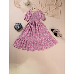 Jash Creation Women Floral Print Puff Sleeve Crepe Fit & Flare Maxi Dress image 3