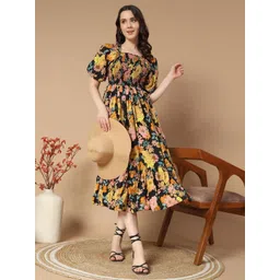 Jash Creation Women Floral Print Puff Sleeve Fit & Flare Midi Dress-picture-12