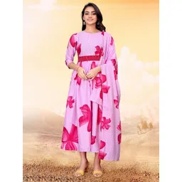 Jash Creation Women Floral Printed Cotton Maxi Dress With Dupatta-picture-26