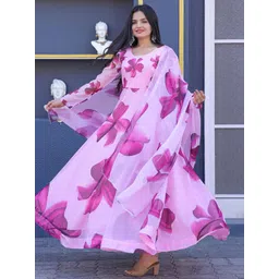 Jash Creation Women Floral Printed Fit and Flare Maxi Dress With Dupatta-picture-22