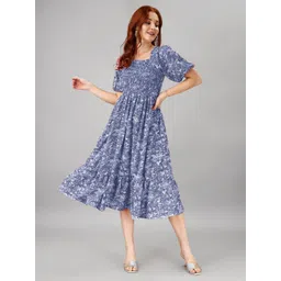 Jash Creation Women Floral Printed Puff Sleeve Fit & Flare Midi Dress-picture-34
