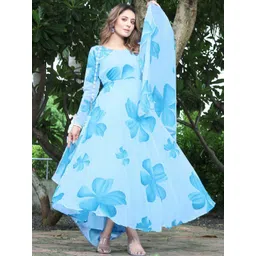 Jash Creation Women Floral Printed Round Neck Fit & Flare Maxi Dress With Dupatta-picture-30