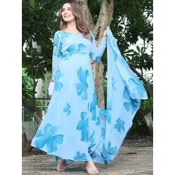 Jash Creation Women Floral Printed Round Neck Fit & Flare Maxi Dress With Dupatta-picture-31