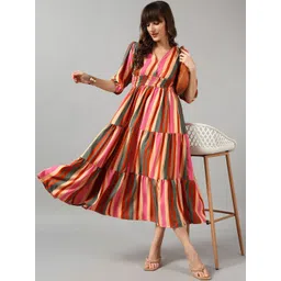 Jash Creation Women Printed V-Neck Tiered Long Dress Flared Maxi Kurti-picture-12