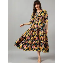 Jash Creation Women Printed V-Neck Tiered Long Dress image 1