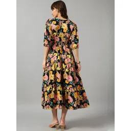 Jash Creation Women Printed V-Neck Tiered Long Dress image 3