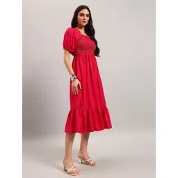 Jash Creation Women Solid Crepe Puff Sleeve Smocked Fit & Flare Dress-picture-23