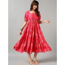 Jash Creation Women Tie & Dye Print Puff Sleeve Crepe Fit & Flare Maxi Dress-picture-32