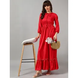 Jash Creation Women Tie-up Neck Tiered Long Dress Flared Maxi Kurti-picture-17