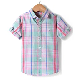 JASH KIDS Cotton Woven Half Sleeves Checkered Shirt - Green-picture-17