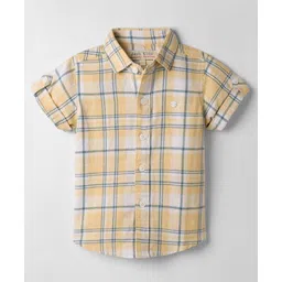JASH KIDS Cotton Woven Half Sleeves Checks Shirt - Lemon Yellow-picture-16