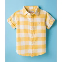 JASH KIDS Cotton Woven Half Sleeves Checks Shirt - Light Yellow-picture-13