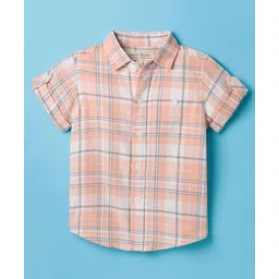 JASH KIDS Cotton Woven Half Sleeves Checks Shirt - Peach-picture-38