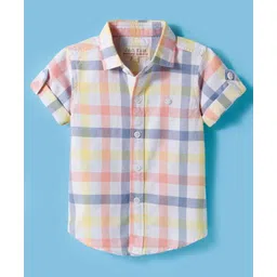 JASH KIDS Cotton Woven Half Sleeves Checks Shirt - Peach-picture-31