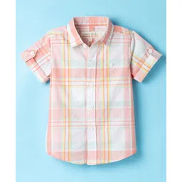 JASH KIDS Cotton Woven Half Sleeves Checks Shirt - Pink-picture-30