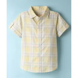 JASH KIDS Cotton Woven Half Sleeves Checks Shirt - Yellow-picture-11