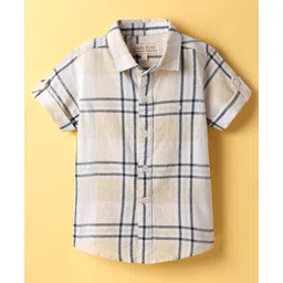 JASH KIDS Cotton Woven Half Sleeves Shirt With Checks Print - Navy Blue-picture-34