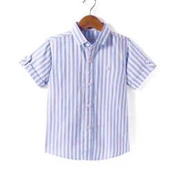 JASH KIDS Cotton Woven Half Sleeves Striped Shirt - Light Blue-picture-20