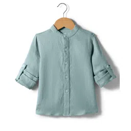 JASH KIDS Mandarin Collar Full Sleeves Solid Color Shirt - Mint-picture-21