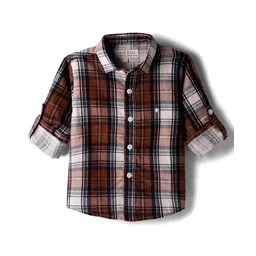 JASH KIDS Oxford Woven Full Sleeves Shirt With Checks - Rust Orange-picture-26