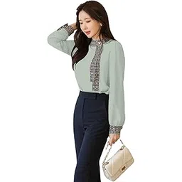 jashudi Women’s Formal Top with Printed Collar and Cuffs - Stylish and Versatile Office Wear-picture-29