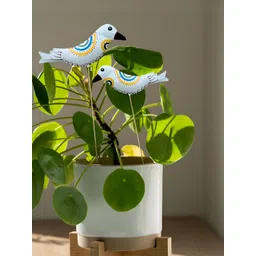 JASMEY HOMES 2-Pcs White & Yellow Printed Myna Bird Decorative Garden Stakes-picture-39