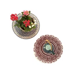 JASMEY HOMES Blue & Maroon Set of 2 Reversible Round Cotton Placemats-picture-31