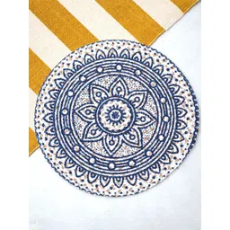 JASMEY HOMES Blue & White Set of 2 Reversible Round Cotton Table Placemats-picture-32