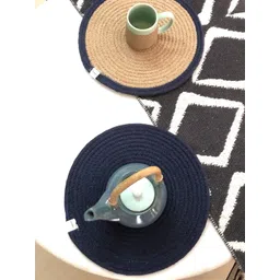 JASMEY HOMES Navy Blue & Beige Set of 2 Round Cotton Table Placemats-picture-21