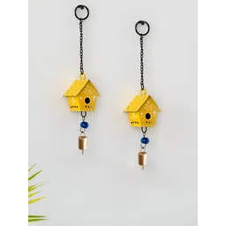 JASMEY HOMES Yellow 2 Pieces Textured Little Hut Wind Chimes image 1