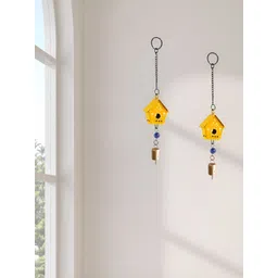 JASMEY HOMES Yellow 2 Pieces Textured Little Hut Wind Chimes image 4