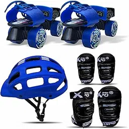 jaspo Unisex Marshal Trainers Adjustable Inline_Skate_Wheel Roller Skates Combo (Skates + Helmet + Knee Guards & Elbow Guards) - For Age Groups 6 To 14 Years | Academy & School Level Skating, Blue-picture-20